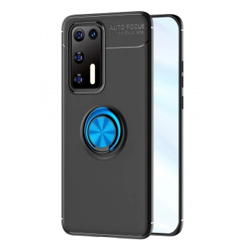 Mey İthalat®  Huawei P40 Kılıf Range Yüzüklü Silikon - Siyah-Mavi