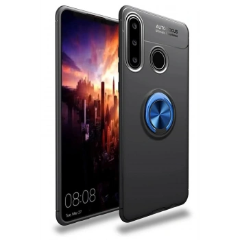 Mey İthalat®  Huawei Y6P Kılıf Range Yüzüklü Silikon - Siyah-Mavi