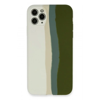 Mey İthalat®  iPhone 11 Pro Kılıf Ebruli Lansman Silikon - Beyaz-Yeşil