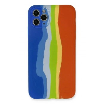 Mey İthalat®  iPhone 11 Pro Kılıf Ebruli Lansman Silikon - Mavi-Turuncu