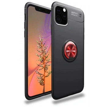Mey İthalat®  iPhone 11 Pro Max Kılıf Range Yüzüklü Silikon - Siyah-Kırmızı