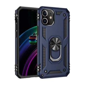 Mey İthalat®  iPhone 12 Mini Kılıf Sofya Yüzüklü Silikon Kapak - Lacivert