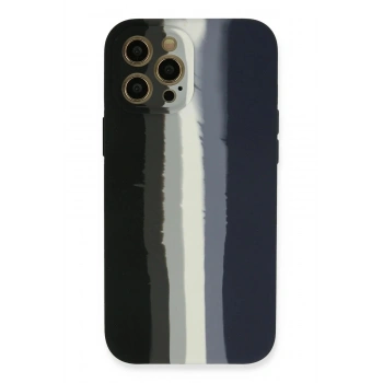 Mey İthalat®  iPhone 12 Pro Kılıf Ebruli Lansman Silikon - Siyah-Lacivert