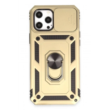 Mey İthalat®  iPhone 12 Pro Max Kılıf Pars Lens Yüzüklü Silikon - Gold