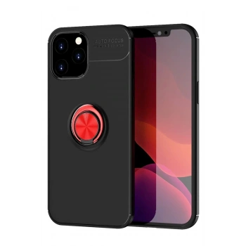Mey İthalat®  iPhone 12 Pro Max Kılıf Range Yüzüklü Silikon - Siyah-Kırmızı