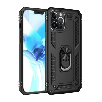 Mey İthalat®  iPhone 12 Pro Max Kılıf Sofya Yüzüklü Silikon Kapak - Siyah