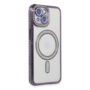 Mey İthalat®  iPhone 13 Kılıf Joke Simli Magneticsafe Kılıf - Derin Mor
