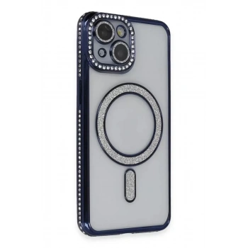 Mey İthalat®   iPhone 13 Kılıf Joke Simli Magneticsafe Kılıf - Lacivert