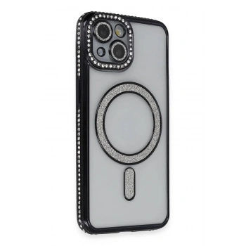 Mey İthalat®  iPhone 13 Kılıf Joke Simli Magneticsafe Kılıf - Siyah