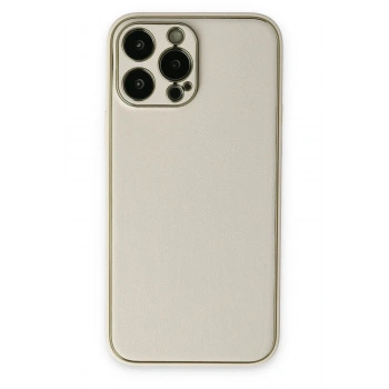 Mey İthalat®  iPhone 13 Pro Kılıf Coco Deri Silikon Kapak - Beyaz