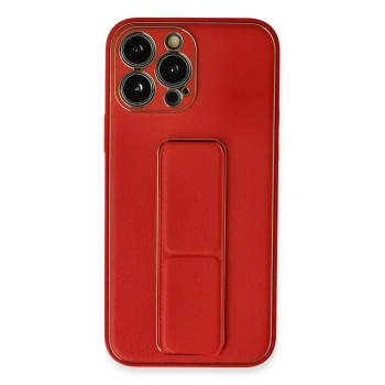 Mey İthalat®  iPhone 13 Pro Max Kılıf Coco Deri Standlı Kapak - Kırmızı