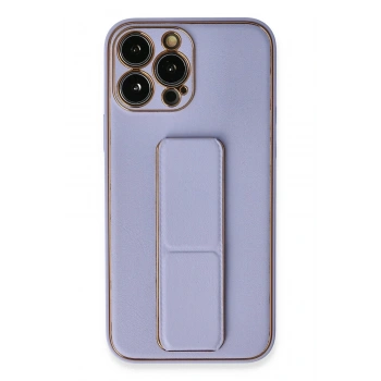 Mey İthalat®  iPhone 13 Pro Max Kılıf Coco Deri Standlı Kapak - Lila