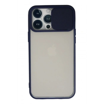 Mey İthalat®  iPhone 13 Pro Max Kılıf Palm Buzlu Kamera Sürgülü Silikon - Lacivert