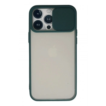 Mey İthalat®  iPhone 13 Pro Max Kılıf Palm Buzlu Kamera Sürgülü Silikon - Yeşil