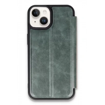 Mey İthalat®   iPhone 14 Kılıf Flip Cover - Koyu Yeşil