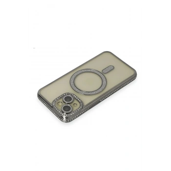 Mey İthalat®  iPhone 14 Kılıf Joke Simli Magneticsafe Kılıf - Gri