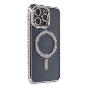 Mey İthalat®  iPhone 14 Pro Kılıf Joke Simli Magneticsafe Kılıf - Gri