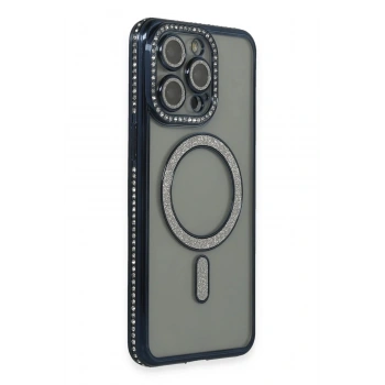 Mey İthalat®  iPhone 14 Pro Kılıf Joke Simli Magneticsafe Kılıf - Lacivert