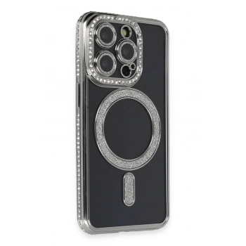 Mey İthalat®  iPhone 14 Pro Max Kılıf Joke Simli Magneticsafe Kılıf - Gri