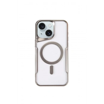 Mey İthalat®  iPhone 15 Plus Kılıf Boyi Magsafe Silikon Kapak - Gümüş