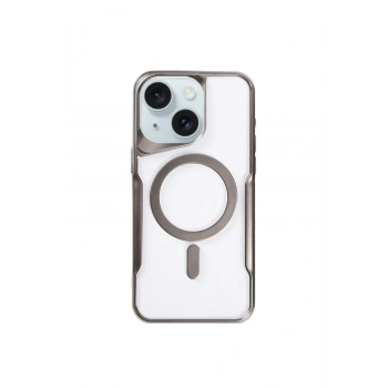 Mey İthalat®  iPhone 15 Plus Kılıf Boyi Magsafe Silikon Kapak - Titan Gri