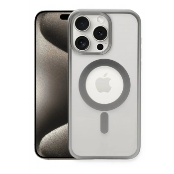 Mey İthalat®  iPhone 15 Pro Kılıf Erozi Magsafe Kapak - Gümüş