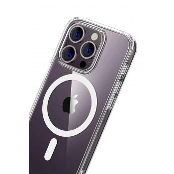Mey İthalat®   iPhone 15 Pro Max Combo Sert Şeffaf Magsafe Kapak - Şeffaf