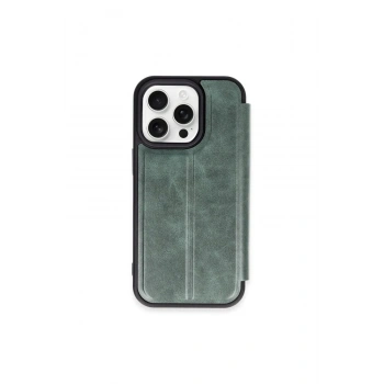 Mey İthalat®  iPhone 15 Pro Max Kılıf Flip Cover - Koyu Yeşil