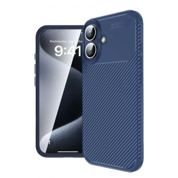 Mey İthalat®  iPhone 16 Kılıf Auto Focus Karbon Kapak - Lacivert