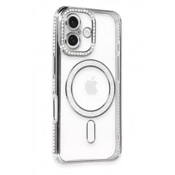 Mey İthalat®   iPhone 16 Kılıf Joke Simli Magneticsafe Kılıf - Gri