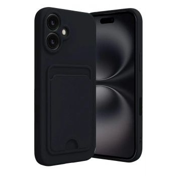 Mey İthalat®  iPhone 16 Kılıf Kelvin Kartvizitli Silikon - Siyah