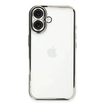 Mey İthalat®  iPhone 16 Kılıf  Lensli Silikon - Gümüş