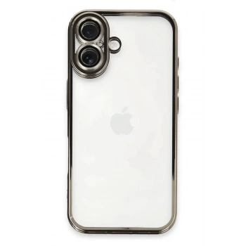 Mey İthalat®  iPhone 16 Kılıf  Lensli Silikon - Titanyum Gri