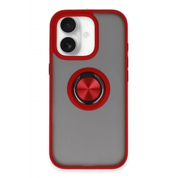 Mey İthalat®  iPhone 16 Kılıf Montreal Yüzüklü Silikon Kapak - Kırmızı