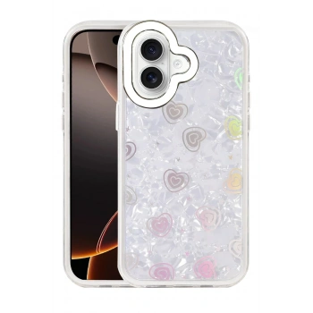 Mey İthalat®   iPhone 16 Lumi Desenli Kapak - Beyaz