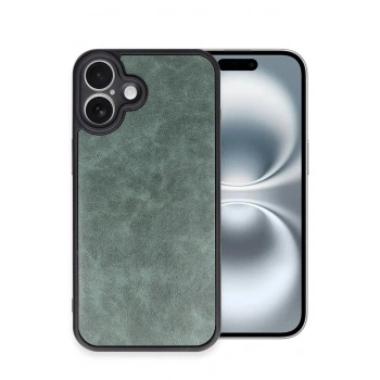 Mey İthalat®  iPhone 16 Plus Kılıf Aras Deri Kapak - Koyu Yeşil