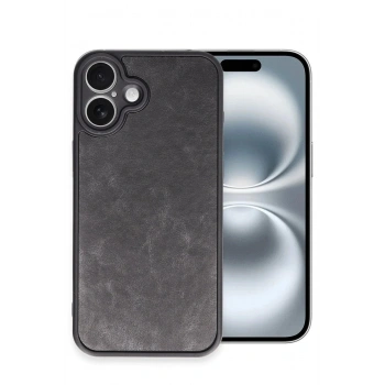 Mey İthalat®  iPhone 16 Plus Kılıf Aras Deri Kapak - Siyah