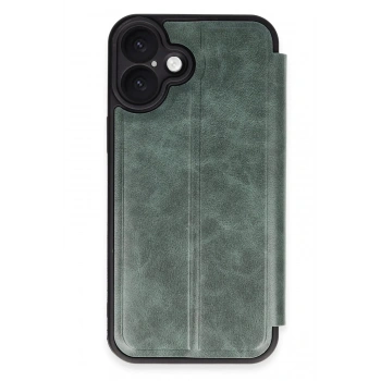 Mey İthalat®  iPhone 16 Plus Kılıf Flip Cover - Koyu Yeşil