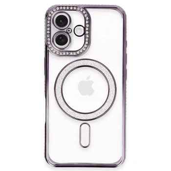 Mey İthalat®  iPhone 16 Plus Kılıf Joke Simli Magneticsafe Kılıf - Derin Mor
