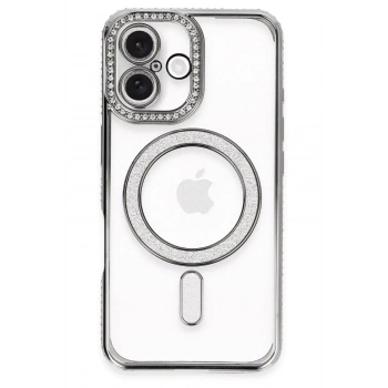 Mey İthalat®  iPhone 16 Plus Kılıf Joke Simli Magneticsafe Kılıf - Gri