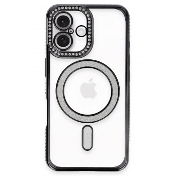 Mey İthalat®  iPhone 16 Plus Kılıf Joke Simli Magneticsafe Kılıf - Siyah
