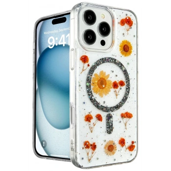 Mey İthalat®  iPhone 16 Pro Kılıf Daisy Simli Magsafe Kapak - Siyah