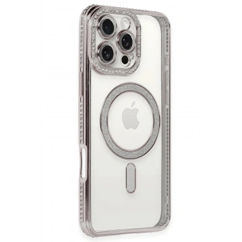 Mey İthalat®  iPhone 16 Pro Kılıf Joke Simli Magneticsafe Kılıf - Pembe