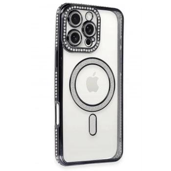 Mey İthalat®  iPhone 16 Pro Kılıf Joke Simli Magneticsafe Kılıf - Siyah