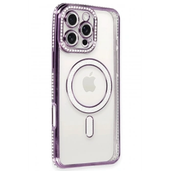 Mey İthalat®  iPhone 16 Pro Max Kılıf Joke Simli Magneticsafe Kılıf - Derin Mor