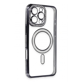 Mey İthalat®  iPhone 16 Pro Max Kılıf Joke Simli Magneticsafe Kılıf - Gri