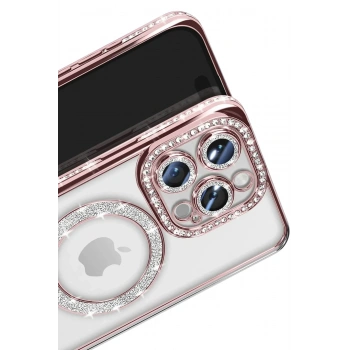 Mey İthalat®  iPhone 16 Pro Max Kılıf Joke Simli Magneticsafe Kılıf - Pembe