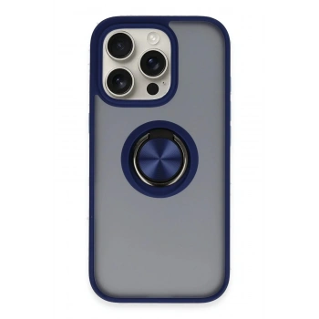 Mey İthalat®  iPhone 16 Pro Max Kılıf Montreal Yüzüklü Silikon Kapak - Lacivert