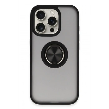 Mey İthalat®  iPhone 16 Pro Max Kılıf Montreal Yüzüklü Silikon Kapak - Siyah