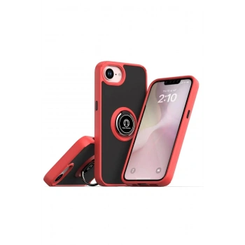 Mey İthalat®  iPhone 16E Kılıf Montreal Yüzüklü Silikon Kapak - Kırmızı